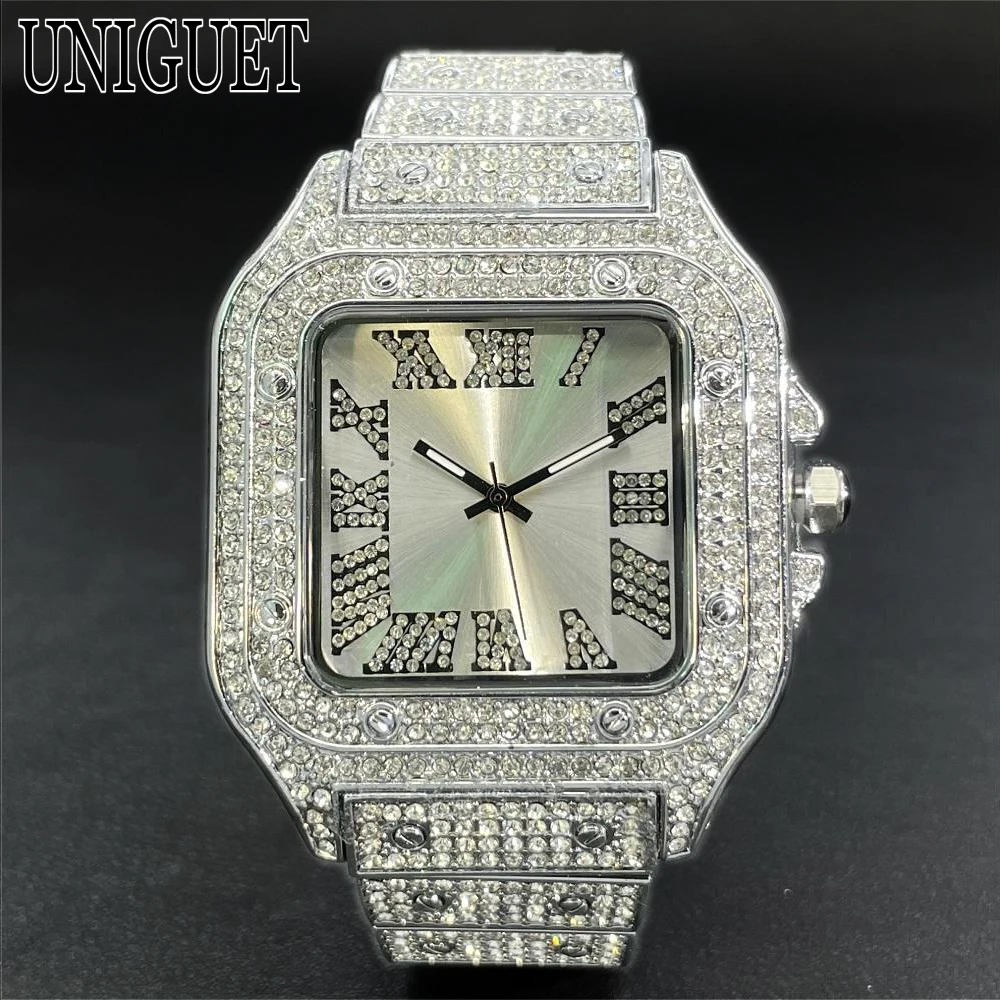 Hot Sell Fashion Iced Watch For Mens Luxury Stainless Steel Quartz Wristwatch Hip Hop Diamond Jewelry Watches Male Reloj HombreH