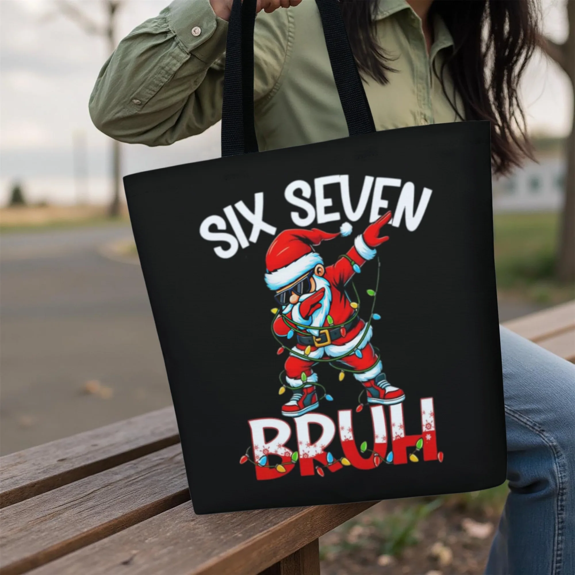 Cool Christmas 67 Six Seven Canvas Tote Bag Santa DesignBag for Women Reusable Shopping for Daily Commute & Christmas Events