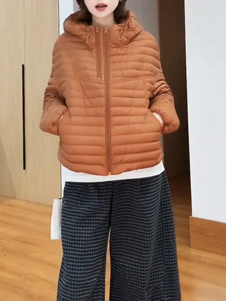 

Женская повседневная утепленная куртка с капюшоном из хлопка, однотонная, короткая, теплая, объемная, в корейском стиле, свободного кроя, с длинными рукавами