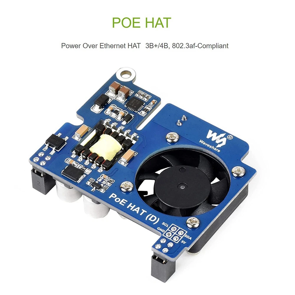 A34M-Waveshare Power Over Ethernet (Poe) HAT لـ Raspberry Pi 4B/3B+IEEE 802.3Af لوحة توسيع شبكة مروحة التبريد