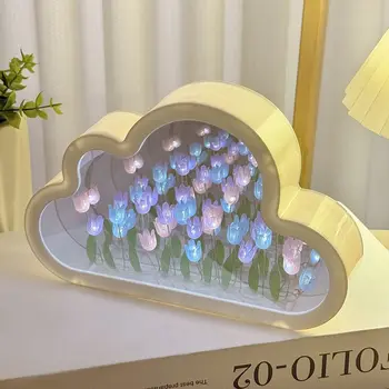 Tulipano Nuvola Mare di fiori Luce notturna fatta a mano Luce creativa Atmosfera Luce Trasparente Qixi Amanti Regalo Decorazione del desktop