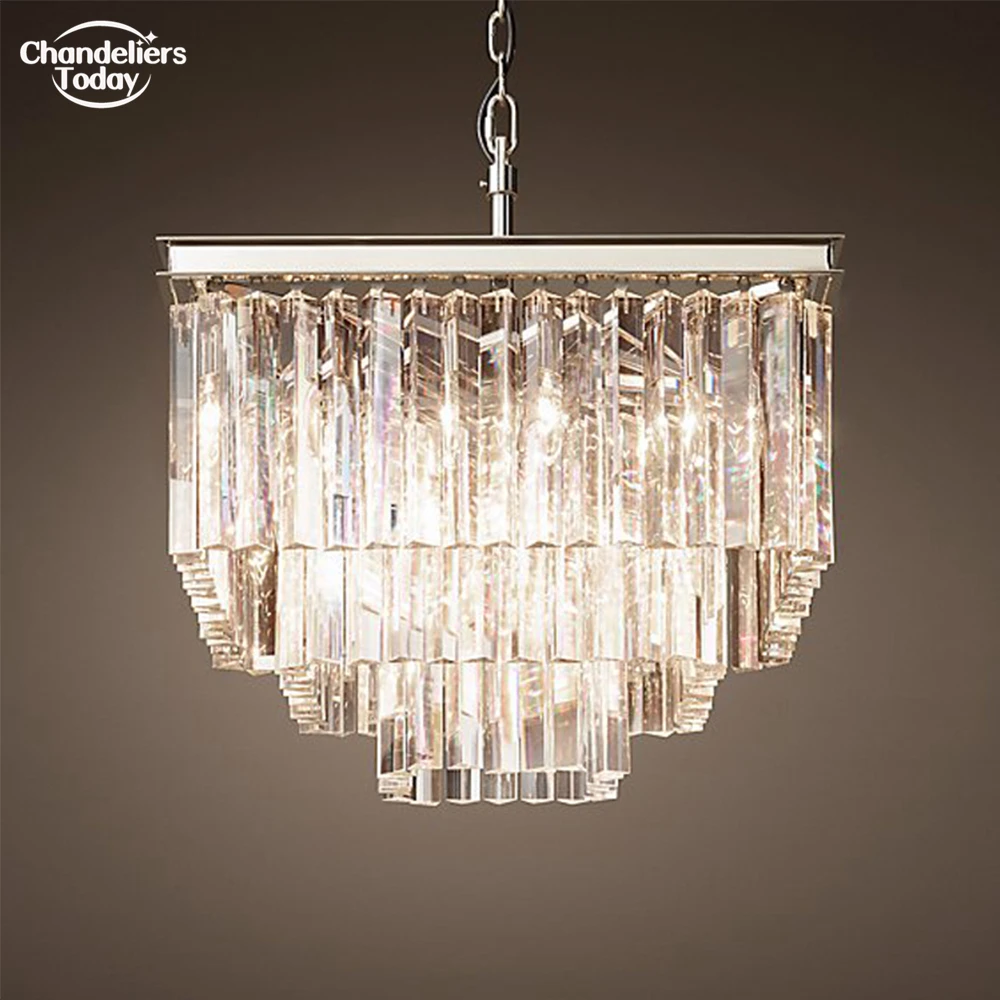 Modern Chandelier Odeon Suqare Chandelier Lighting LED Prism Crystal Tiered Pendant Hanging Lustre Home Living Room Bedroom Lamp