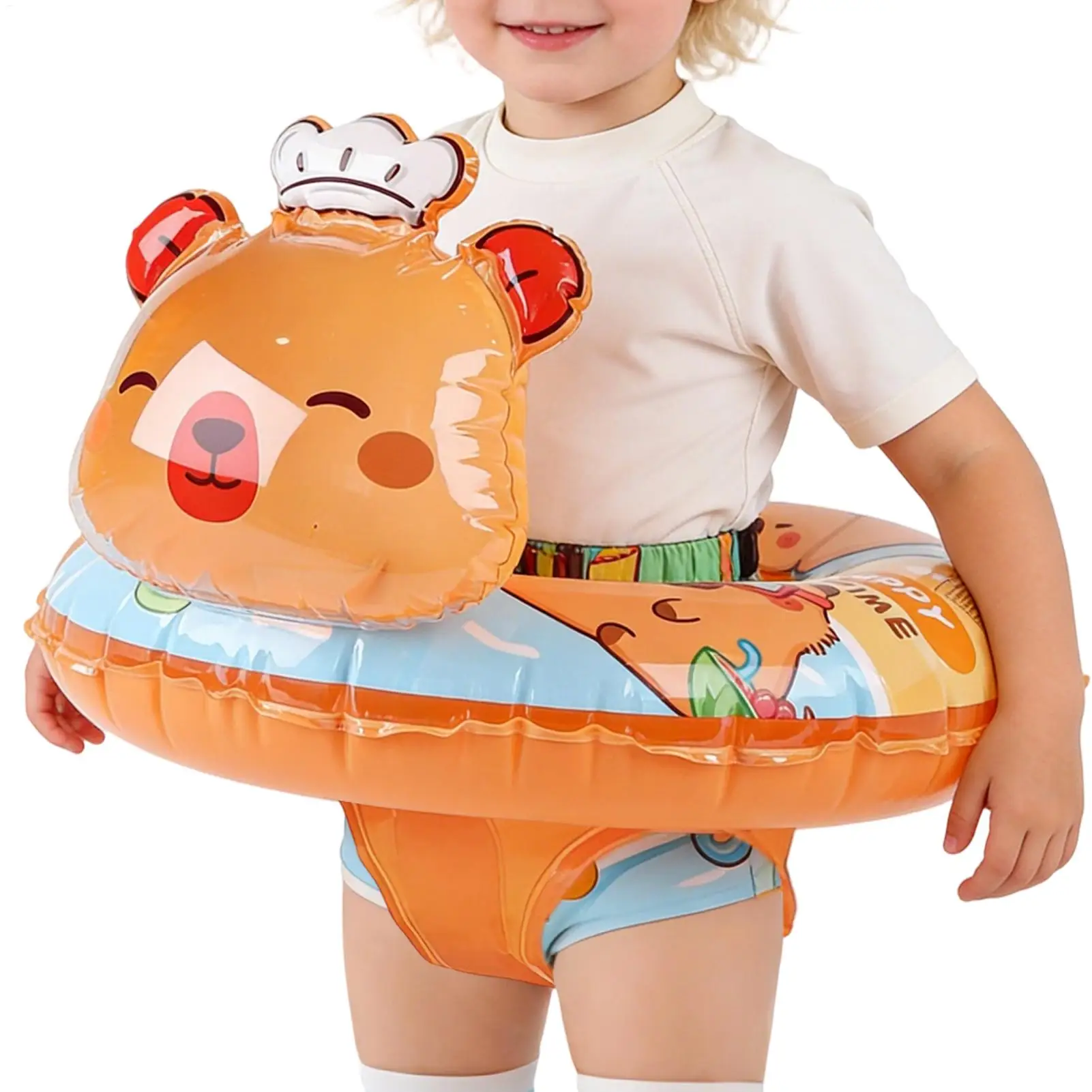 Flotador Inflable para Piscina Infantil con Diseño de Capibara de Dibujos Animados, Flotador de Natación para Niños para Baño, Playa, Ducha, Verano y Aire Libre