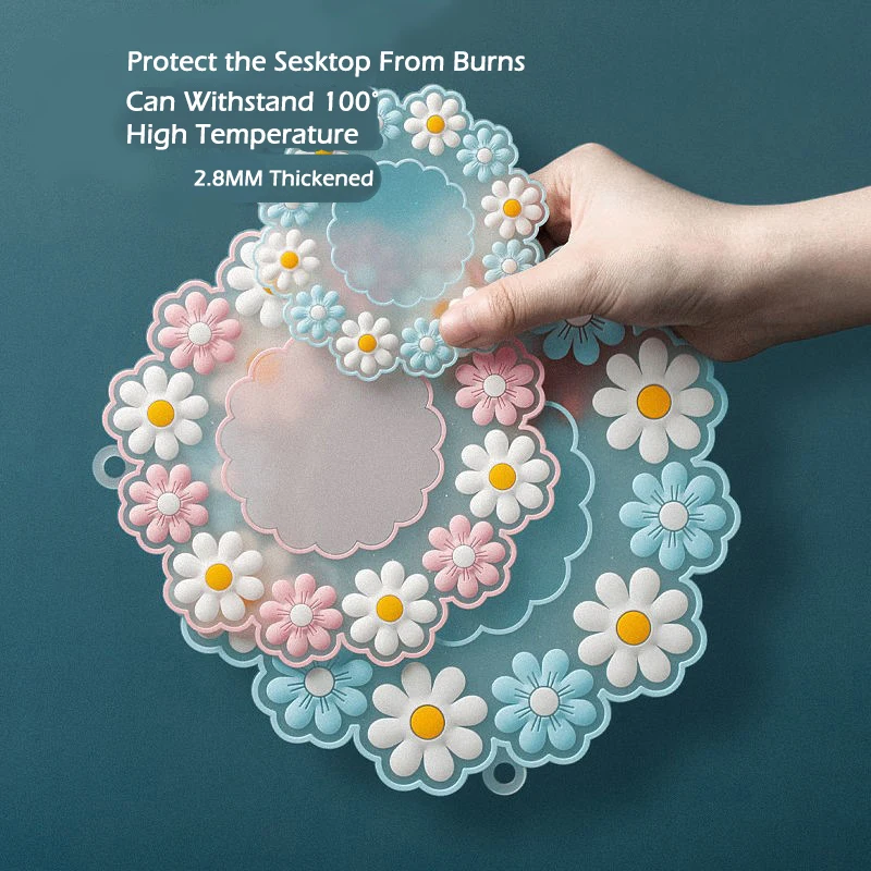 Anti-Scald Silicone Cup Mat Flower Heat Insulation Pad High Temperature Resistance Pliable Multi-Dimension Household Coaster