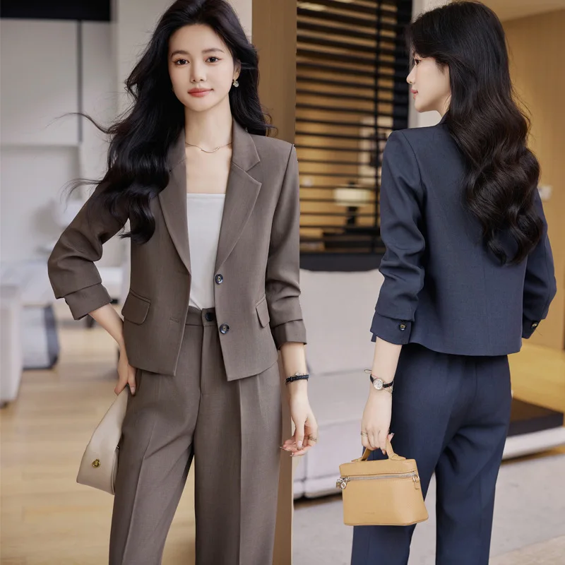 

Brown Suit2024Spring and Autumn High-Grade Casual Graceful Fashionable Set Business Wear Suit Jacket for Women