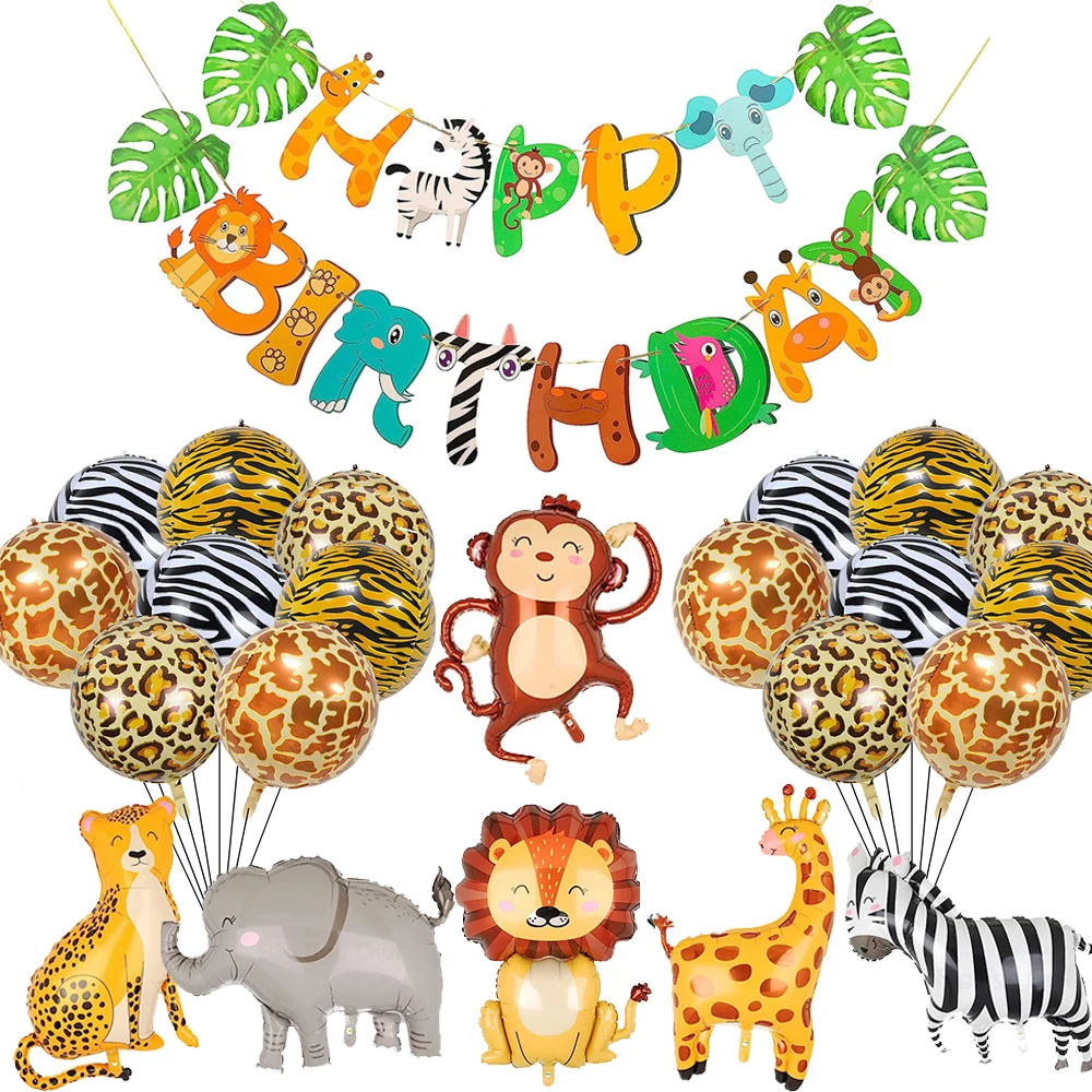 Dschungel Safari Geburtstag Dekore Folie Tier Ballon Salbei Grün Folie Geburtstag Nummer 0-9 Luftballons Kinder Safari Party liefert Gefälligkeiten – Detail 2