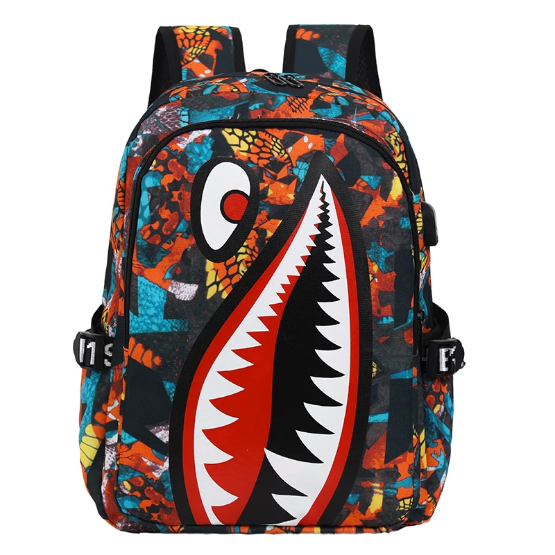 Rucksack Fashion Trend Anime Backpack Men Students Schoolbag Spider Sharks Print Simple Personality Junior Bagpacks Laptop Bag