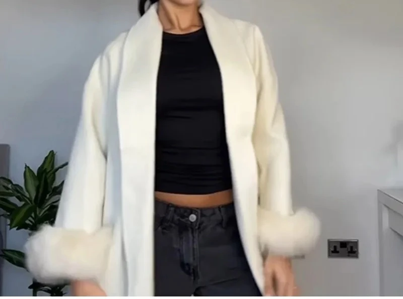 2025 Autumn and Winter Women's Comfortable and Casual Fashion Lapel Belt Long Sleeve Warm Jacket Coat