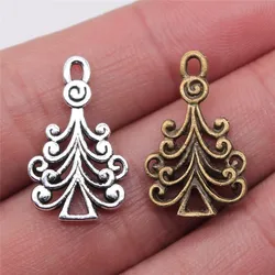 WYSIWYG 10pcs 23x14mm Pendant Pine Tree Christmas Tree Charm Pendants For Jewelry Making Antique Silver Color Tree Pendants