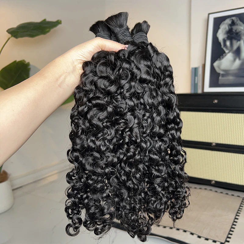 GDYLuxury Human Braiding Hair For Boho Braids Burmese Curly Bulk 100% Human Hair 16-22 Inch No Weft 1/2/3 PCS Natural Black #1B