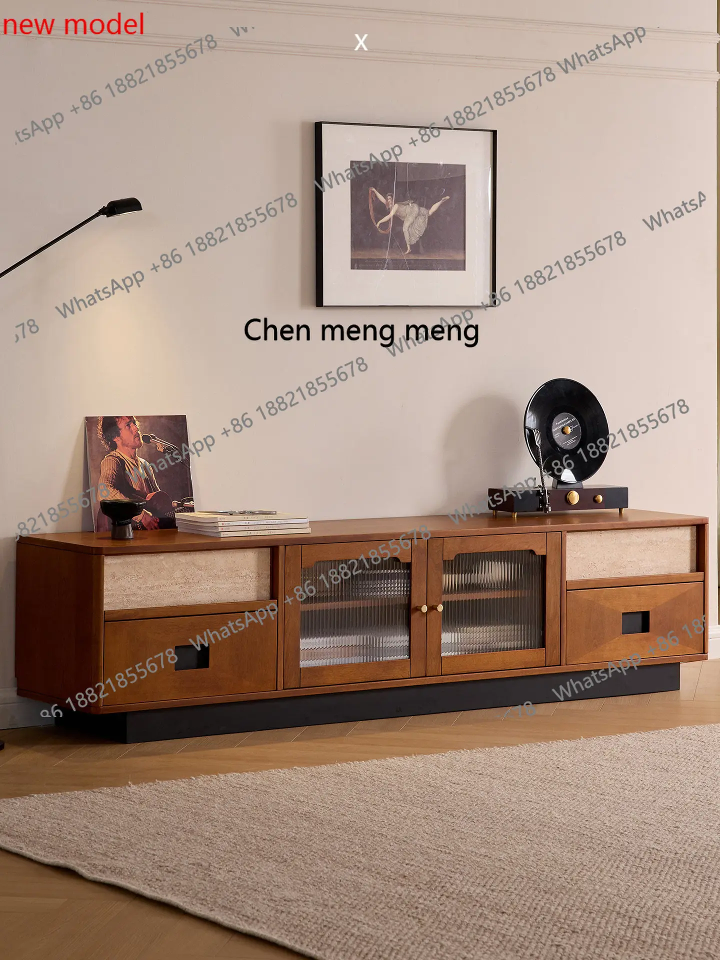

Retro solid wood TV cabinet living room home storage locker integrated small apartment medium ancient style