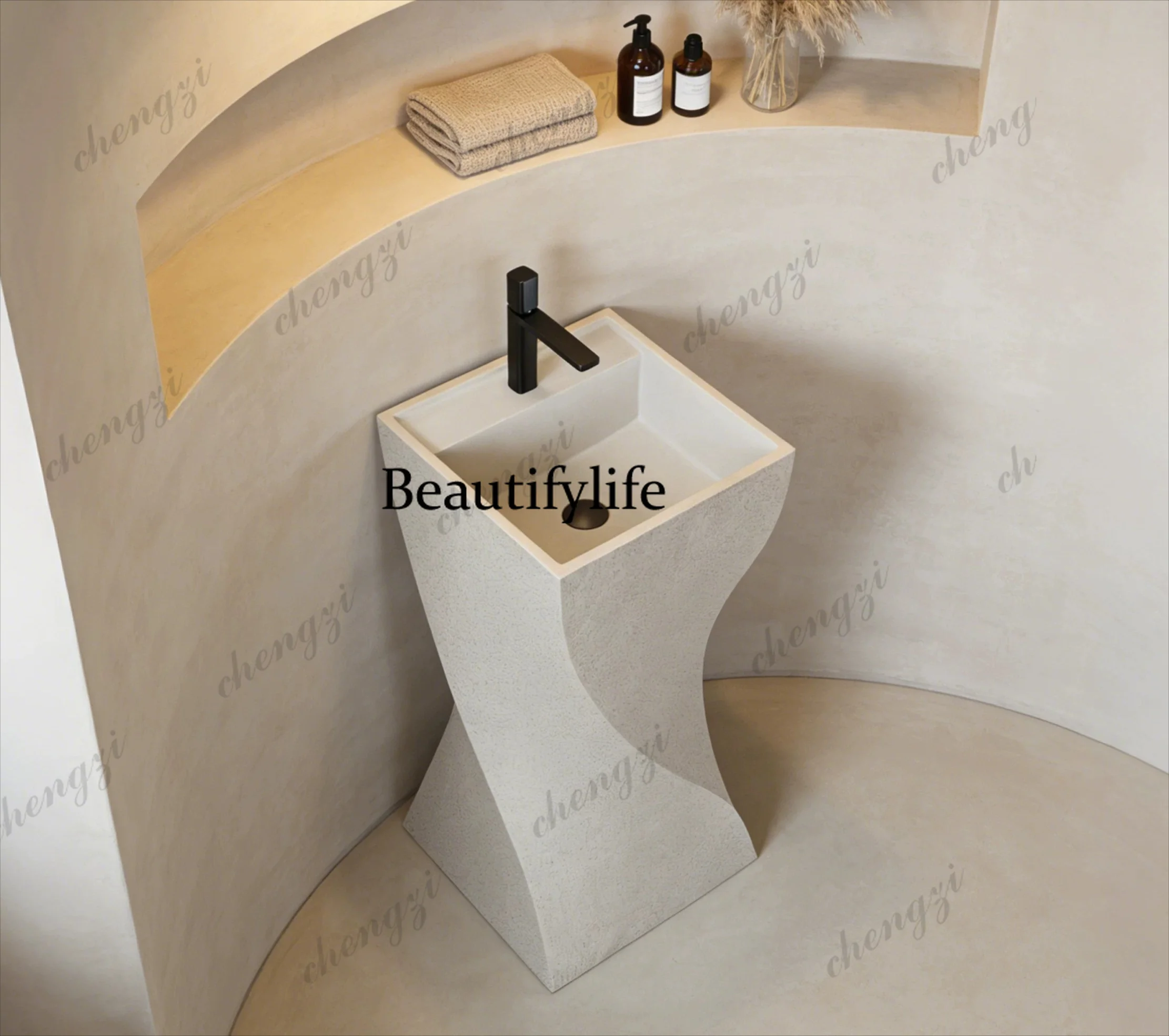 Column-type wash basin integrated household small apartment Wabi Sansa wind external floor-to-ceiling Japanese style