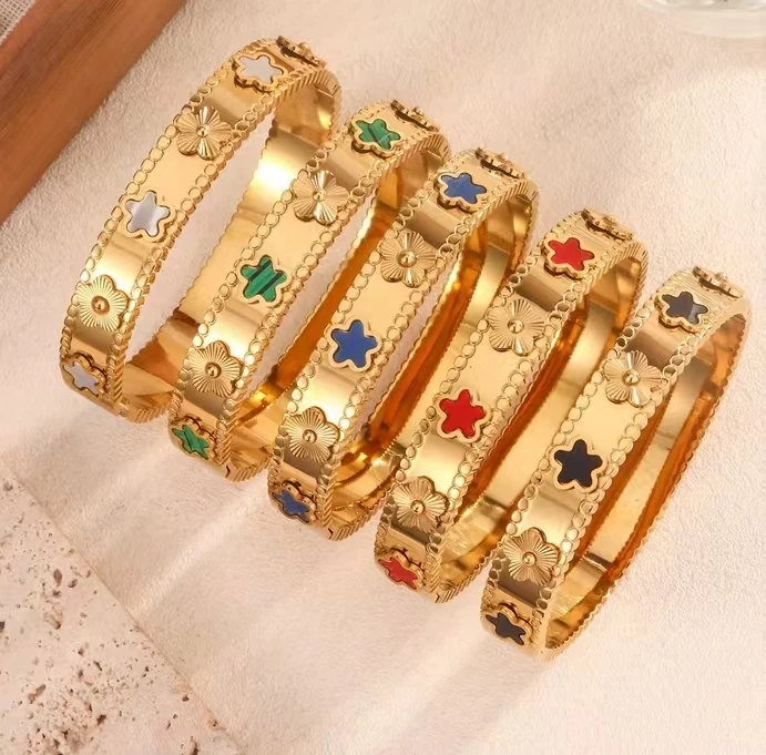 

2024 Stainless Steel Butterfly Clover Star Love Cuff Bracelets Bangles For Women CC Style Waterproof Butterfly Titanium Jewelry