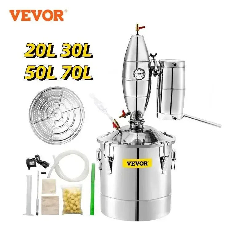 VEVOR 20L 30L 50L 70L Alcohol Distiller, Home Brewing Kit with Stainless Condenser for DIY Beer, Wine, Moonshine