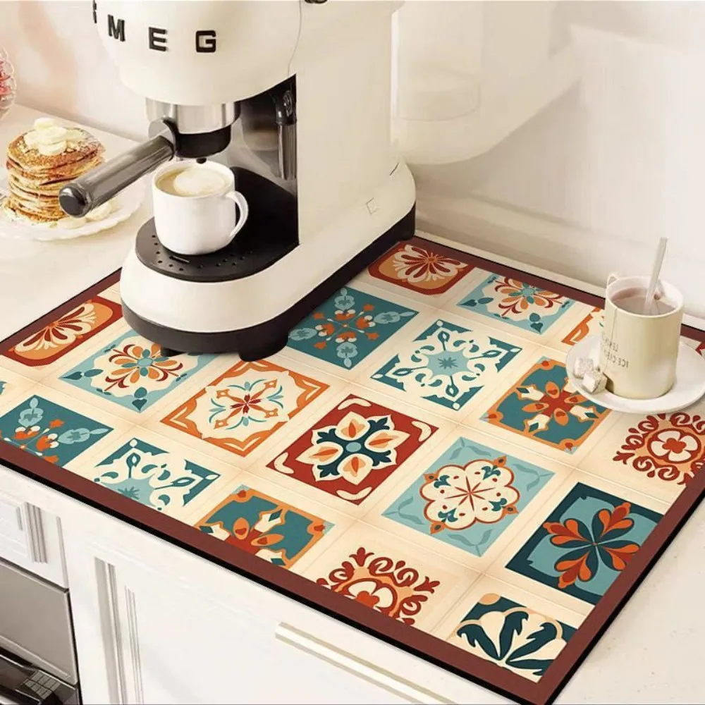 VIKAMA Diatomite Kitchen Mat, Non-Slip Absorbent Countertop Mat, Quick Dry Washable Drain Pad for Sink Home Decor