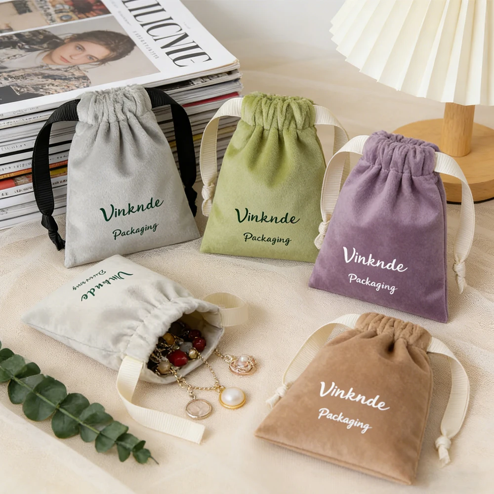 

50/100Pcs Bulk Custom Logo Jewelry Soft Velvet Drawstring Bag Personalized Suede Pouch Wig Candy Brooch Gift Organizer Pouch