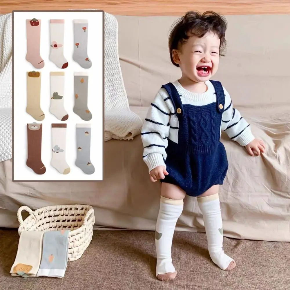 

3 пары эластичных носков с клубникой и теленком, детские хлопковые гольфы с принтом животных, милые гольфы с цветочным принтом для малышей, детские хлопковые чулки