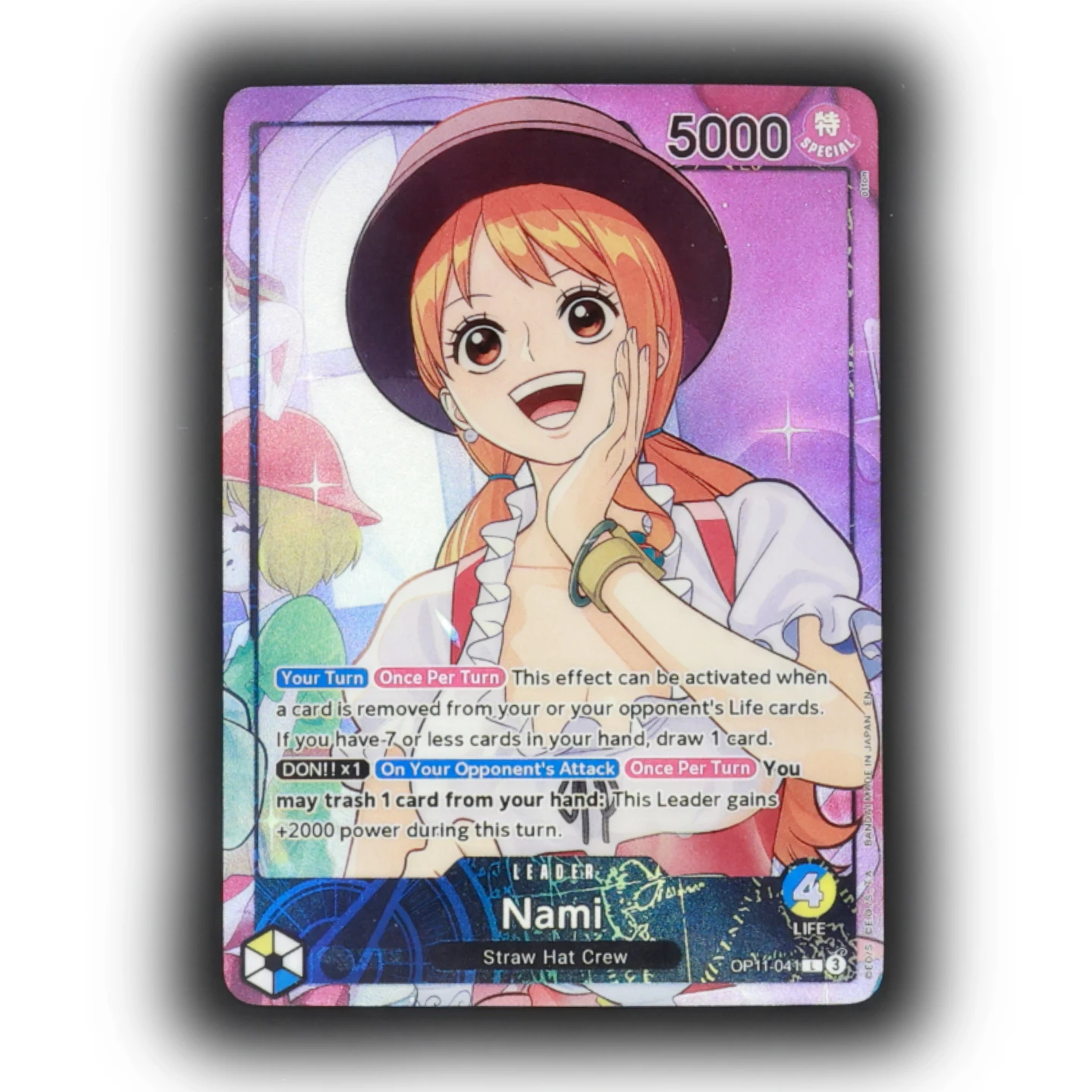 One Piece TCG OPCG OP11-041 Nami Promo Leader-Karte Englisch Blau Gelb Nami Leader-Karte Folienveredelte Texturkarte