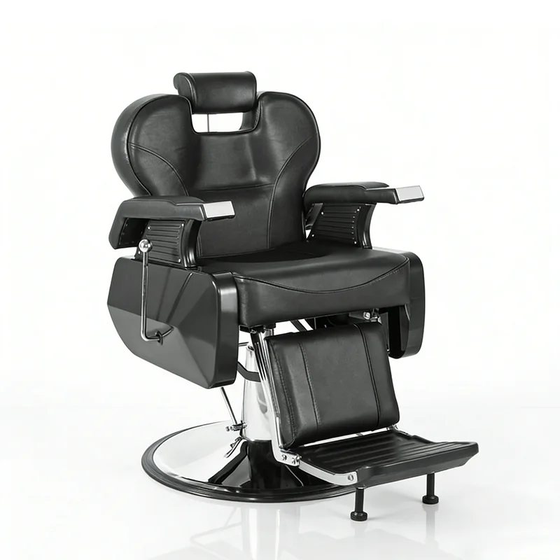Wholesale Barbershop Furniture Silver Round Base Hairdressing Shaving Chair Modern Heavy Duty Reclining Men Barber Chair