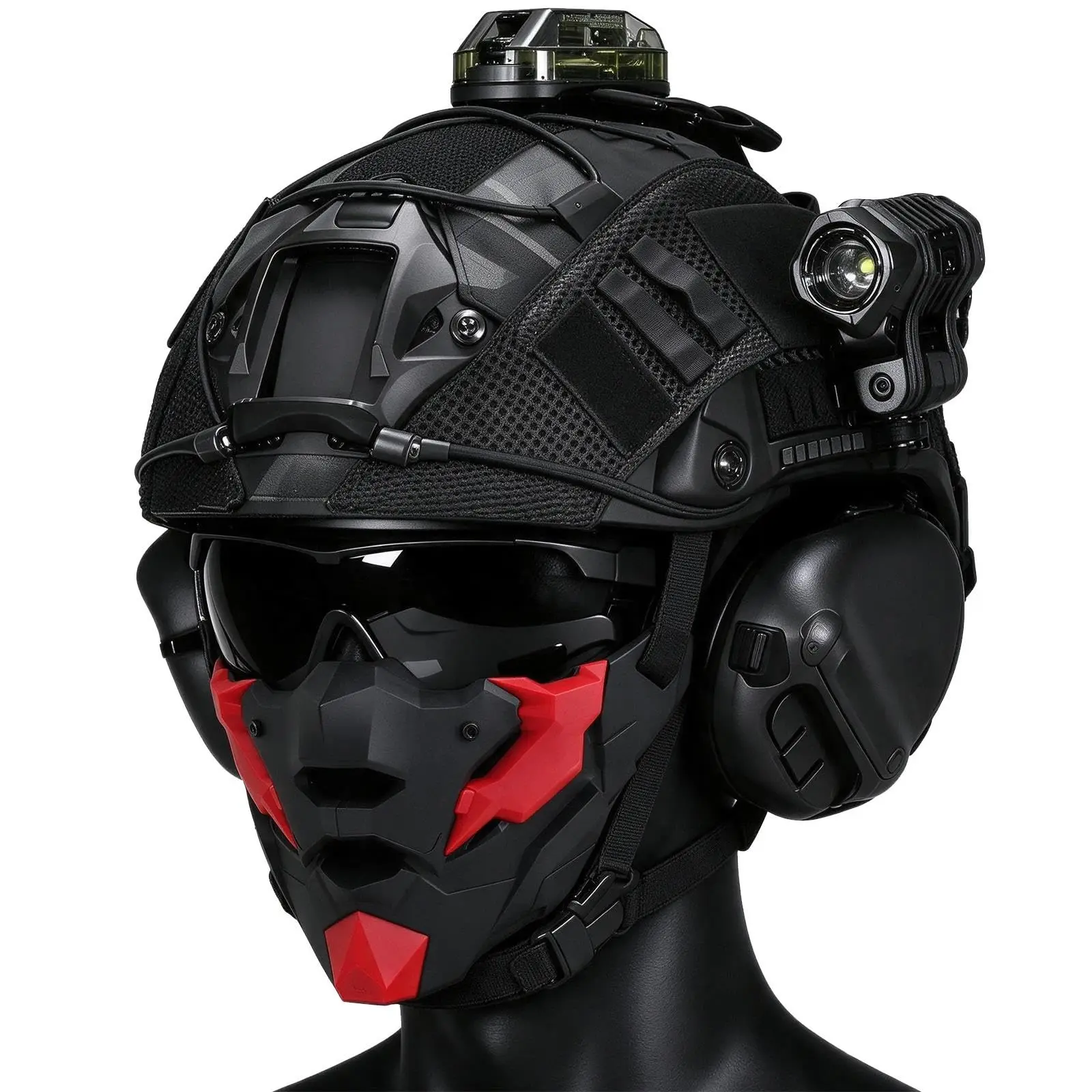 8-in-1 Airsoft Helmet Set with Mask, Goggles, Headset & Light, Lightweight Tactical Gear for Outdoor Sports and Cosplay Games