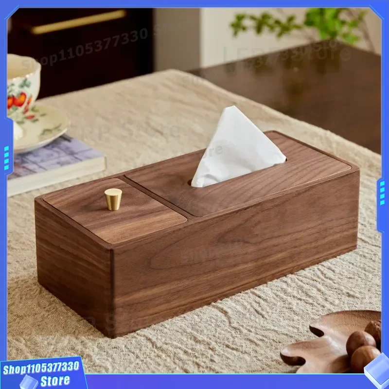 Luxury Black Walnut Wood Tissue Box with Dental Floss and Cotton Swab Storage Multifunctional Desktop Organizer for Living