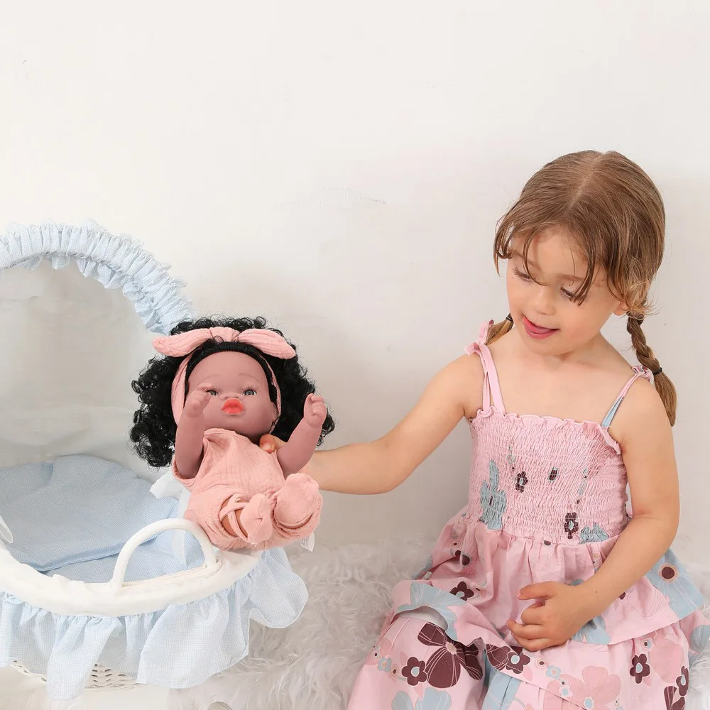33cm Cute African Black Reborn Doll Simulation Vinyl Newborn Reborn Doll Joints Movable Children Play House Toys Birthday Gift