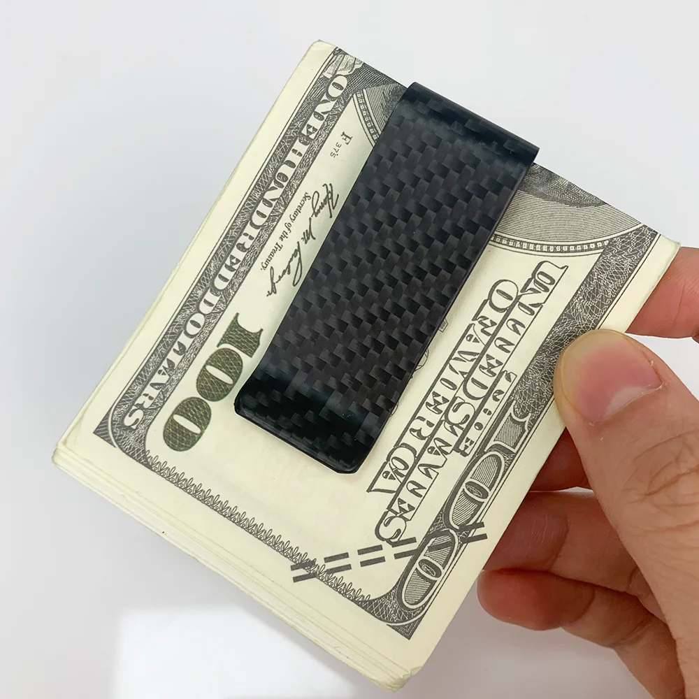 Luxury Slim 22mm Real Black Twill Carbon Fiber Front Pocket Wallet Money Bill Clip For Men Women