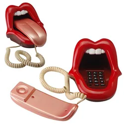 Mini teléfono fijo con cable, estiramiento de lengua, labios Sexy, boca, indicador LED, Dial de Audio/pulso, novedad