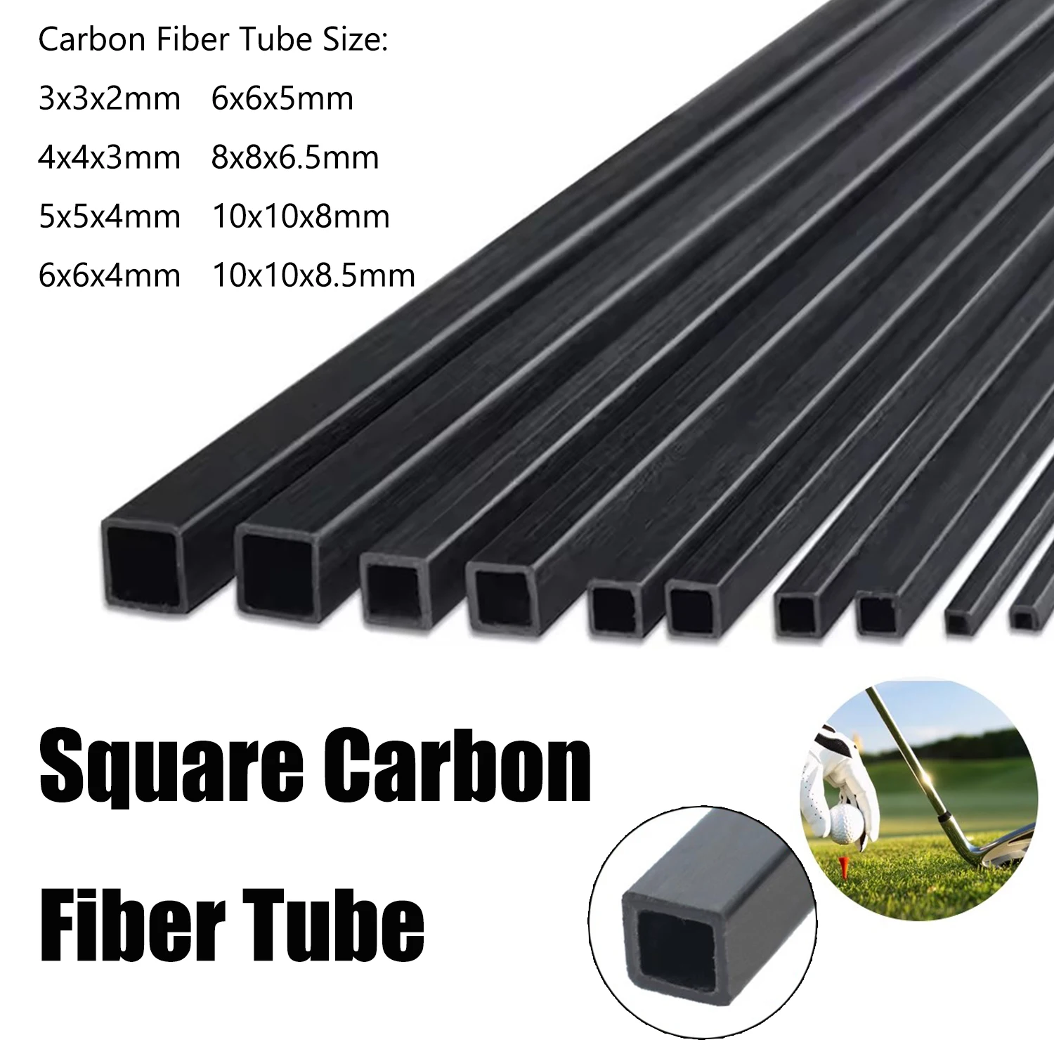 6/2 stuks Koolstofvezel Vierkante Buis Hoge Sterkte Lengte 250mm 500mm Buitendiameter 3mm 4mm 5mm 6mm 8mm 10mm
