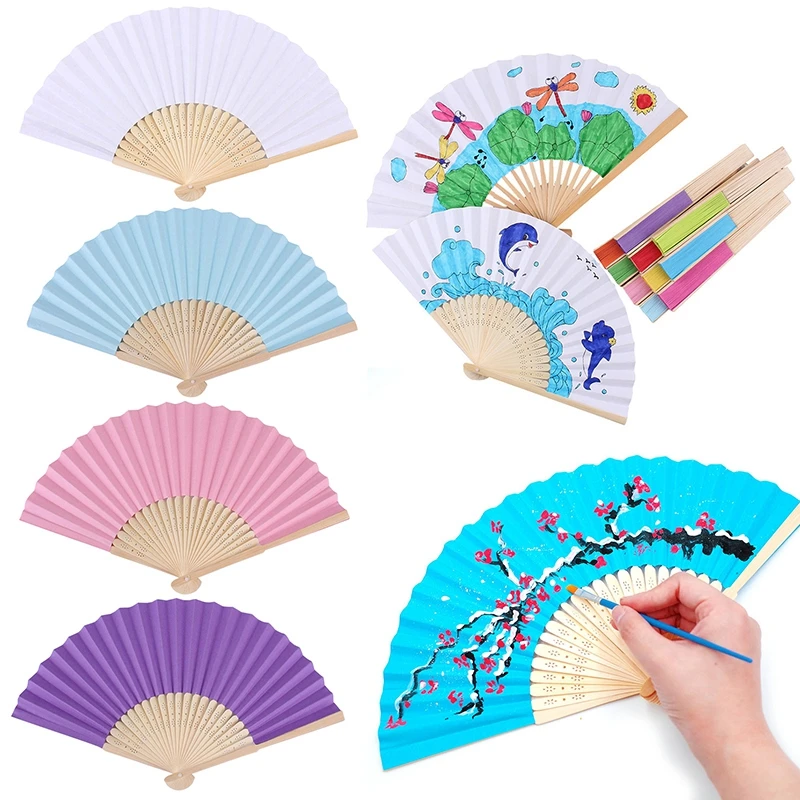 Solid Color Fans DIY Painting Fan for Kids Funny Handmade Fans Hand Drawn Hands Photo Props Drawn Tools Fan