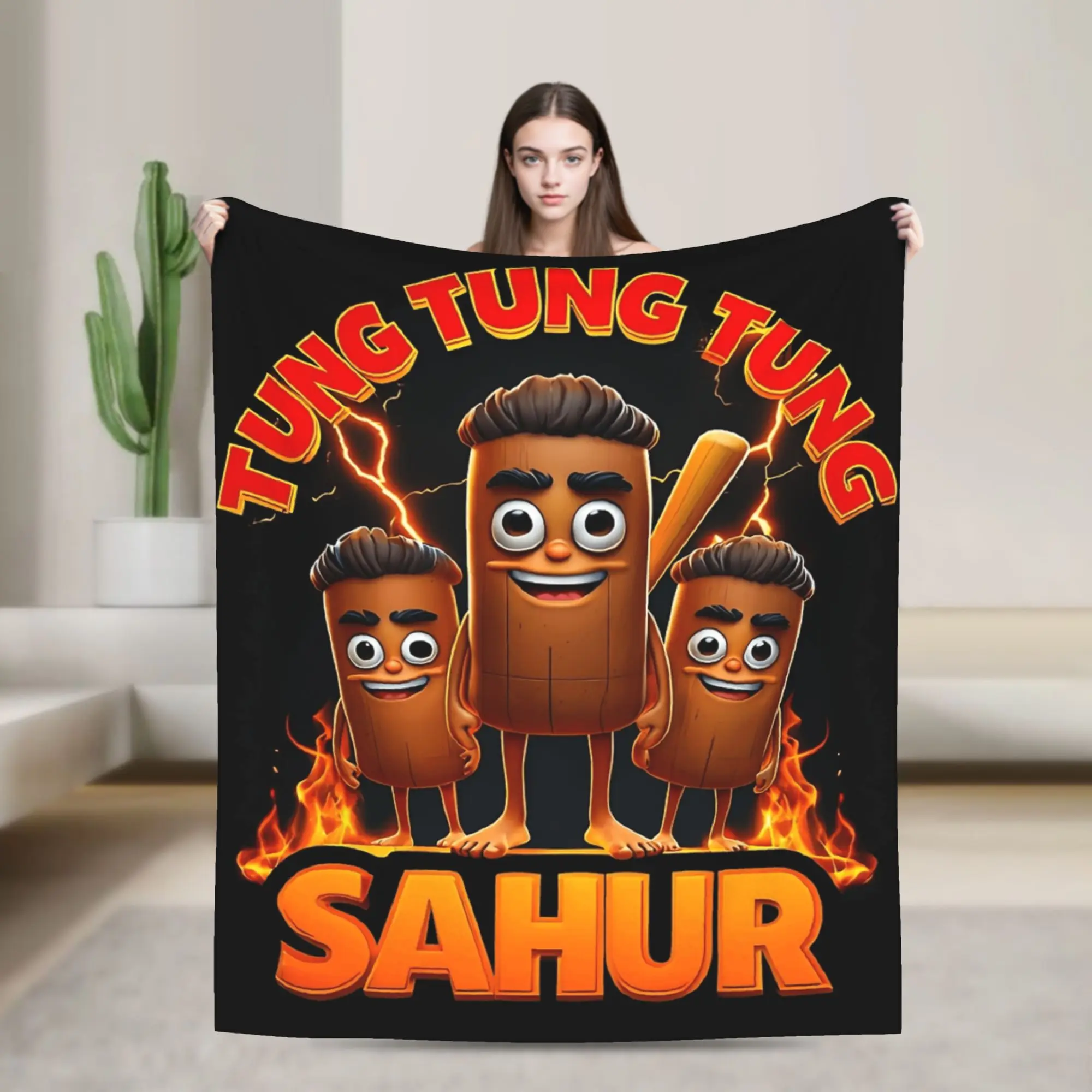 Italian Brainrot Tung Tung Sahur Cool Design Blanket Warm Novelty Plush Bedding Throws For Boys Bedroom Bedspread Bed Cover