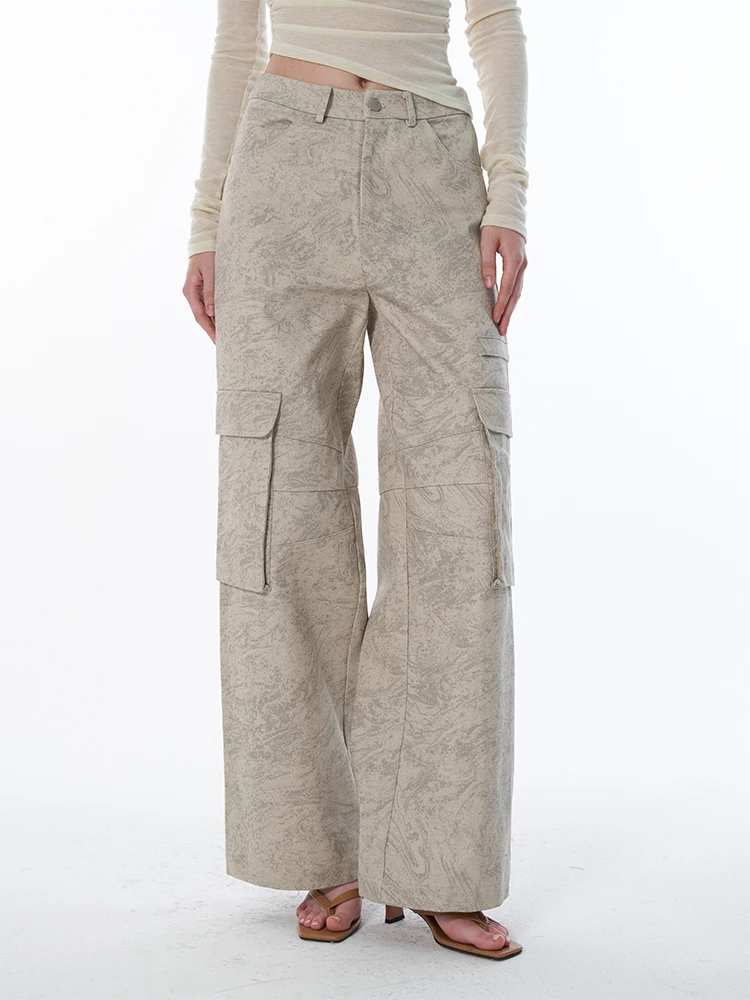 High Waist Straight Leg Workwear Trousers Multi kets 3D Vintage Design Rice White Pattern ROLLINGAGE Faionable Ladies Pants