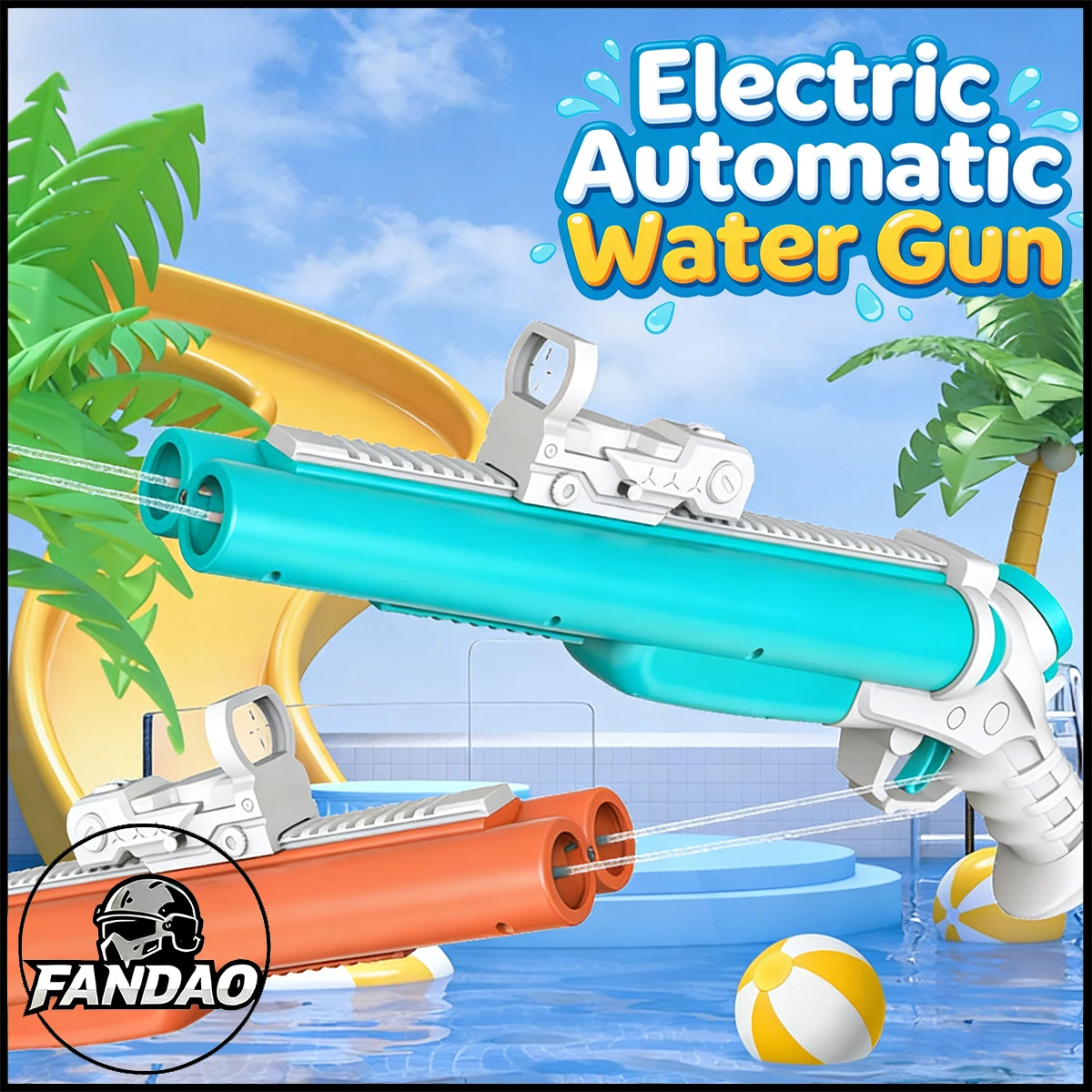 

Electric Double Barrel Water Gun with cool lights Connectable Large Capacity External Water Bottle Summer Beach Water Fighting