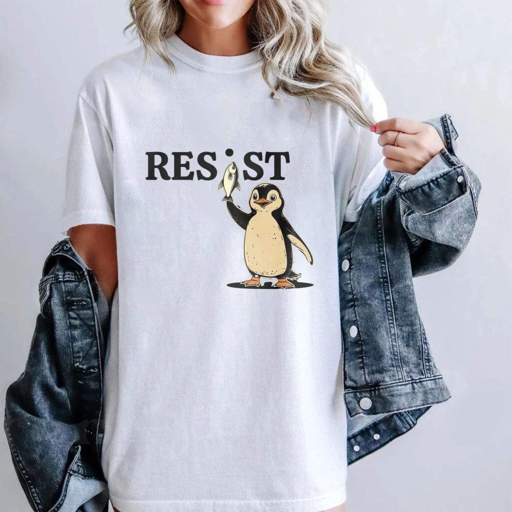 Penguins Resist Shirt Flippers Up T-shirt Heard Island Tops Penguins Lover Tee Penguins Crewneck Women Oversized Clothes