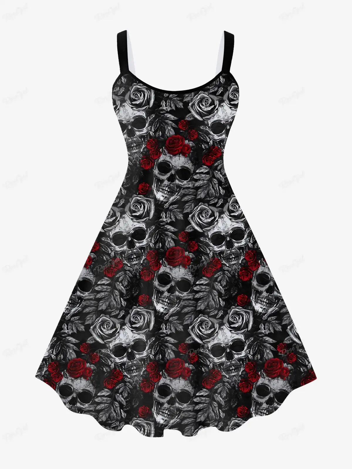 Plus Size Gothic Printed Sleeveless Dress Women\'s Plus Size Spring,Summer Vestidos Skull Rose Graphic Dresses 5XL