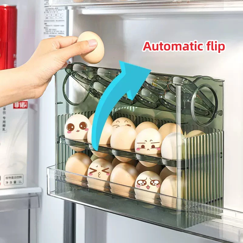 Turning Eggs Storage Box Organizer Fridge Automatic Rolling Eggs Holder Eggs Dispenser Container Kitchen Gadget Accessories Sets