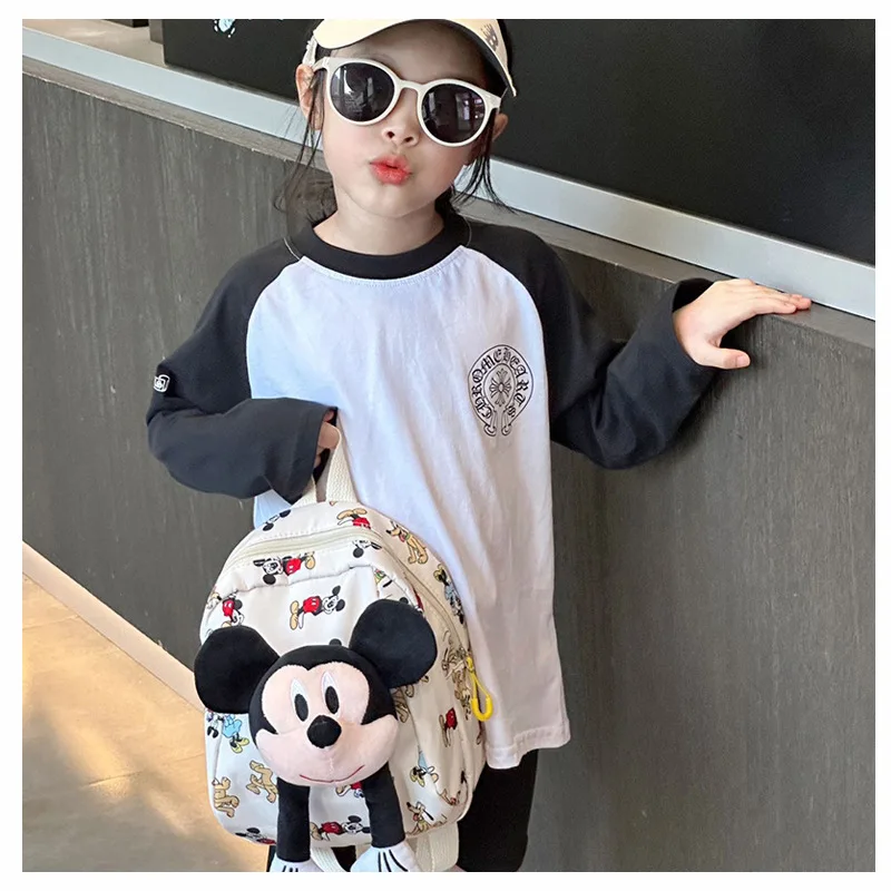 Disney Mickey tas ransel bepergian anak lelaki perempuan, tas punggung kartun lucu kanvas bepergian ringan untuk bayi, anak laki-laki dan perempuan