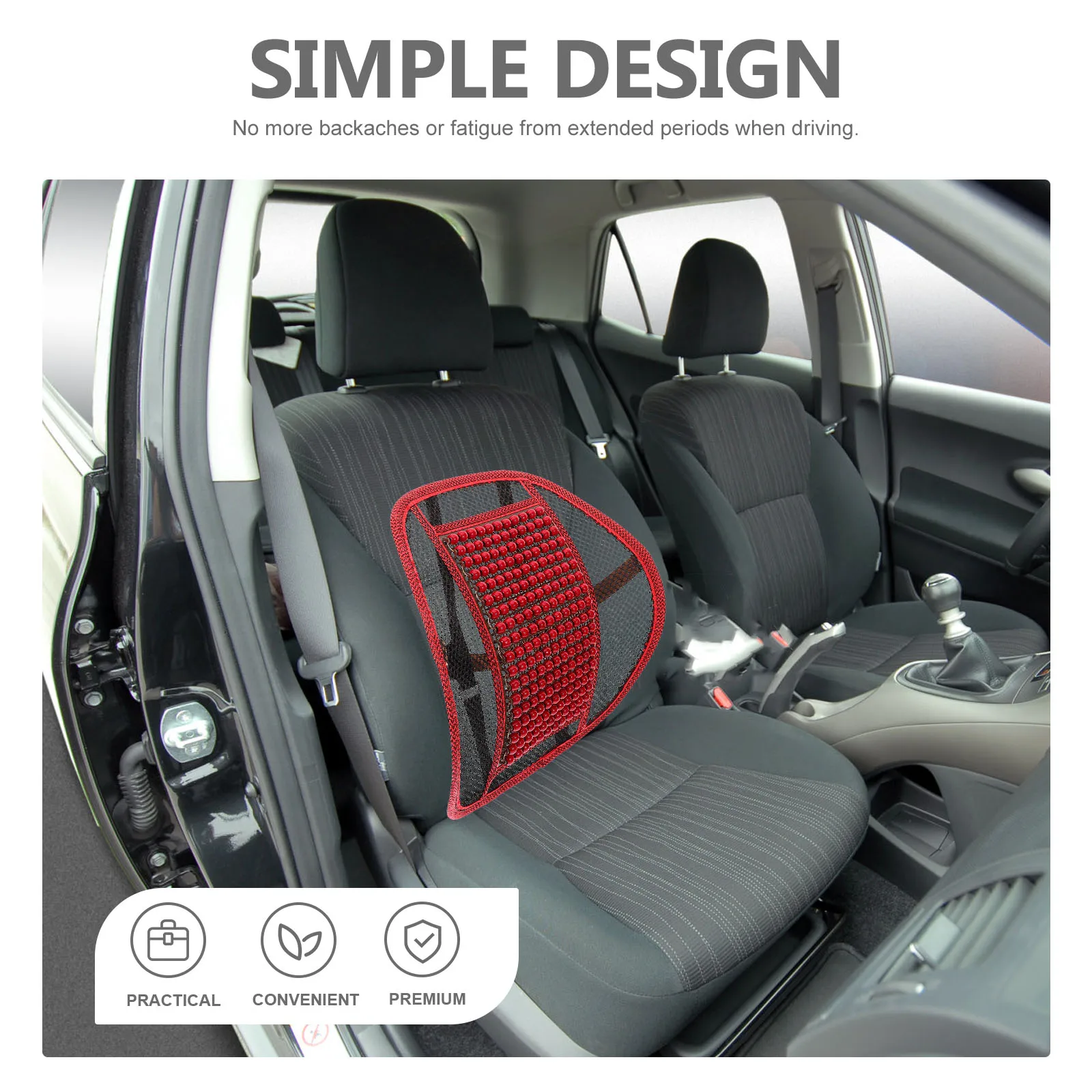 

Summer Breathable Car Lumbar Support Pad Red Wooden Beads Ergonomic Waist Cushion for Seat Back Driving Comfort