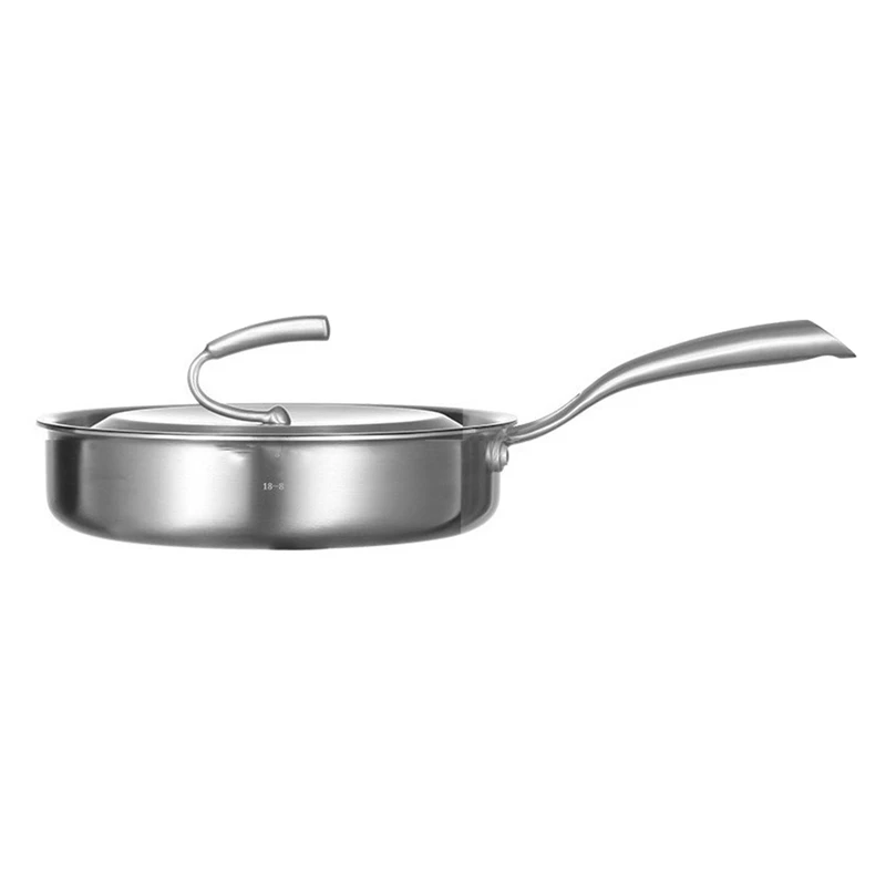 Stainless Steel Frying Pan With Lid Thickened Frying Pan Flat Bottom Frying Pan Cookware Universal