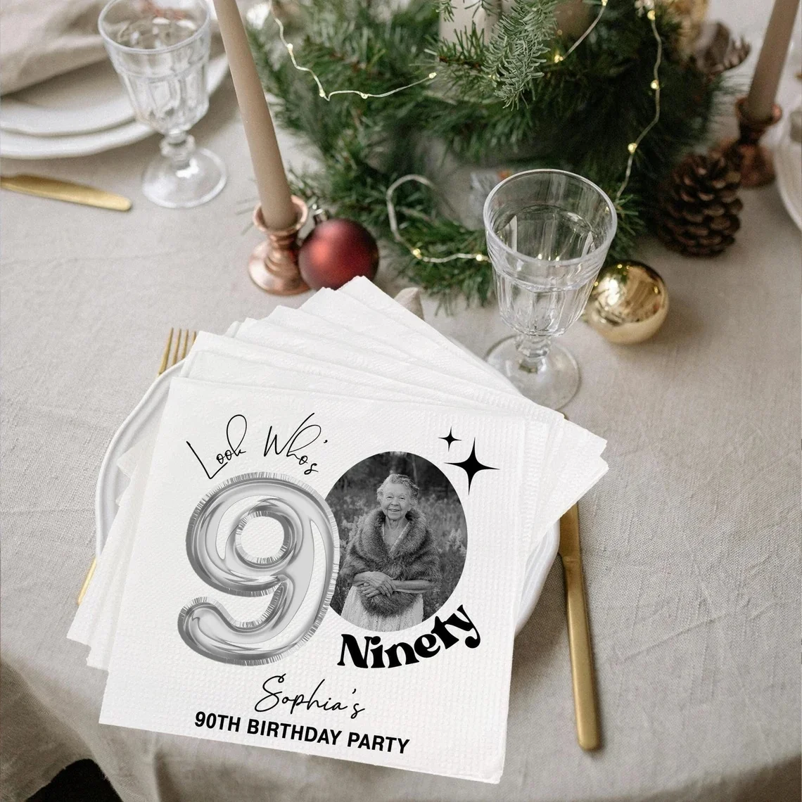 

50 шт. персонализированные фото салфетки на 90-летие, салфетки на день рождения на заказ, салфетки на день рождения с портретом, вид на день рождения 90, день рождения