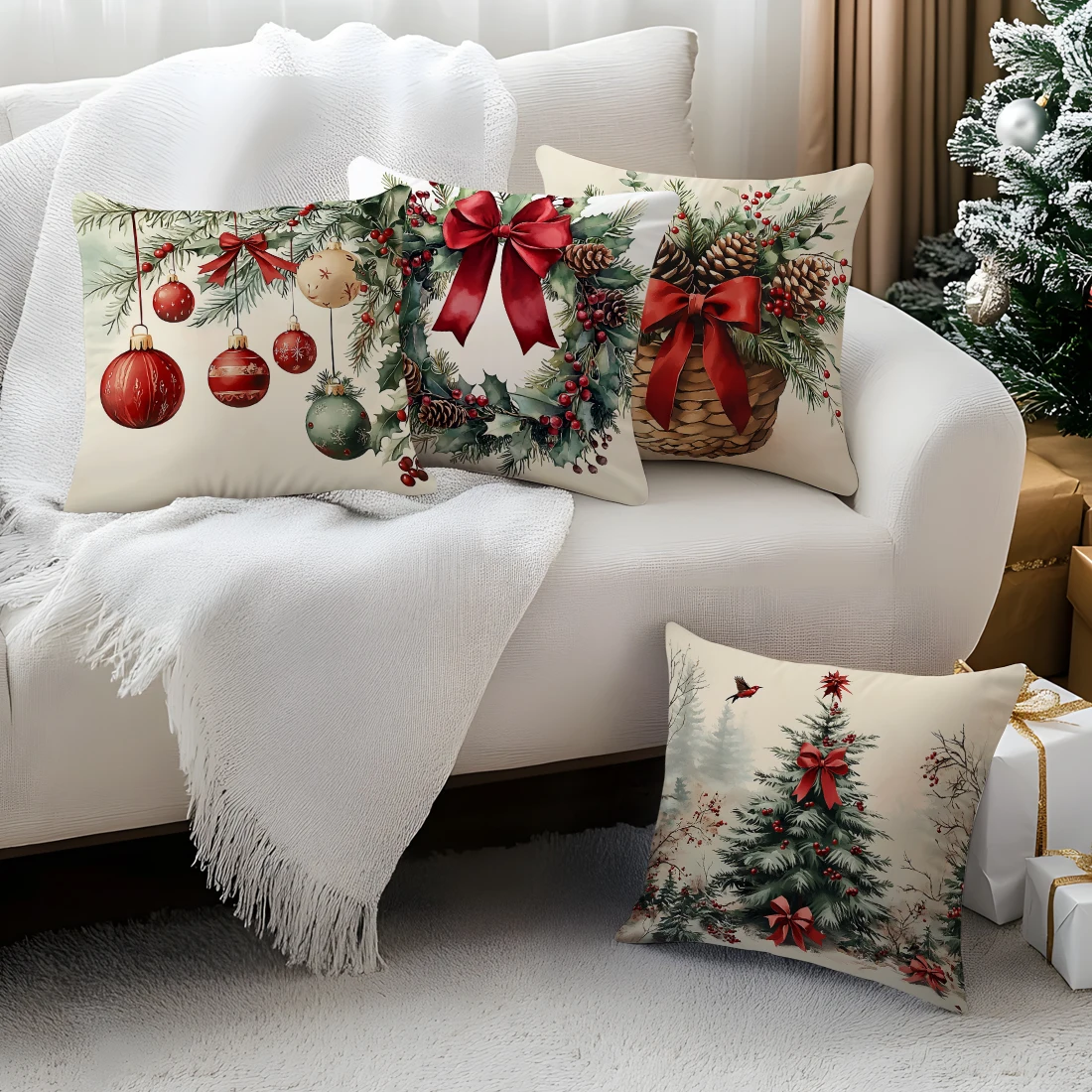 الشتاء سلة للزهور عيد الميلاد الديكور غطاء الوسادة رمي كيس وسادة للمنزل عيد ميلاد سعيد المخدة الديكور هدية