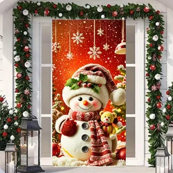 Christmas Cute Snowman Door Banner Ornaments Door Cover Banner Photography Background Indoor Outdoor Snowman Backdrop Decoration
