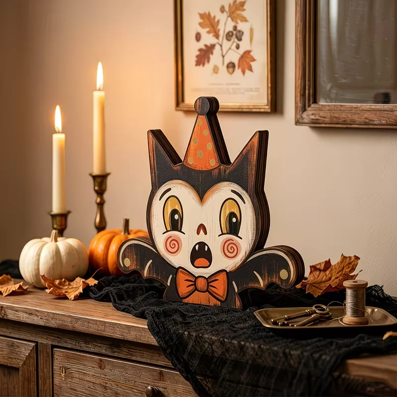 Halloween-Innendekoration, Vintage-Holzblöcke zur Regaldekoration, Einweihungsgeschenke – Detail 3