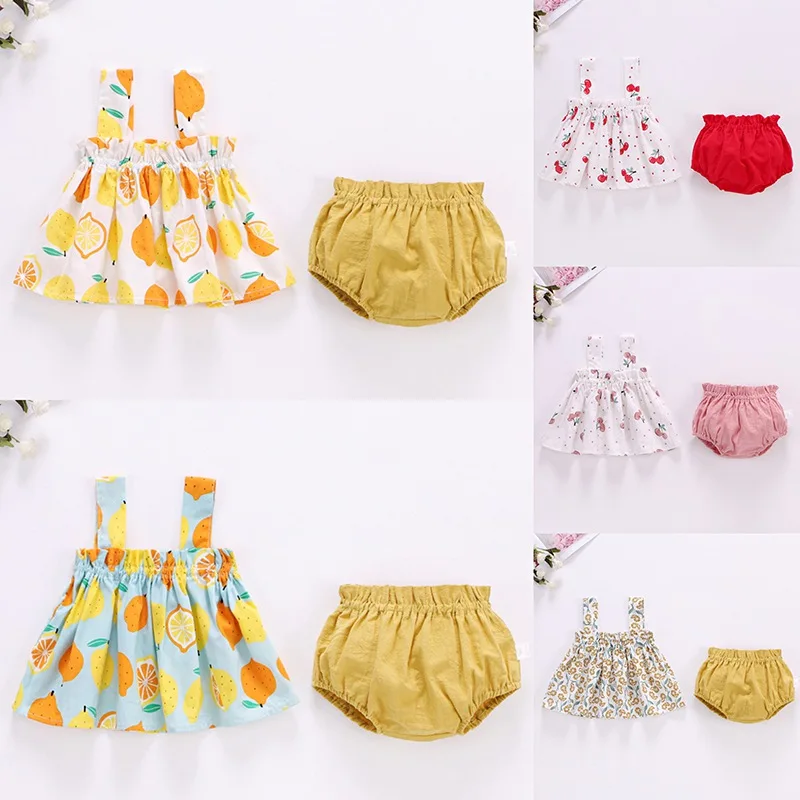 Summer Girls Outfit Sets Kids Casual Clothing Girls Fragmented Suspender Skirt+Shorts Two Piece Set Children Baby Girl Clothing