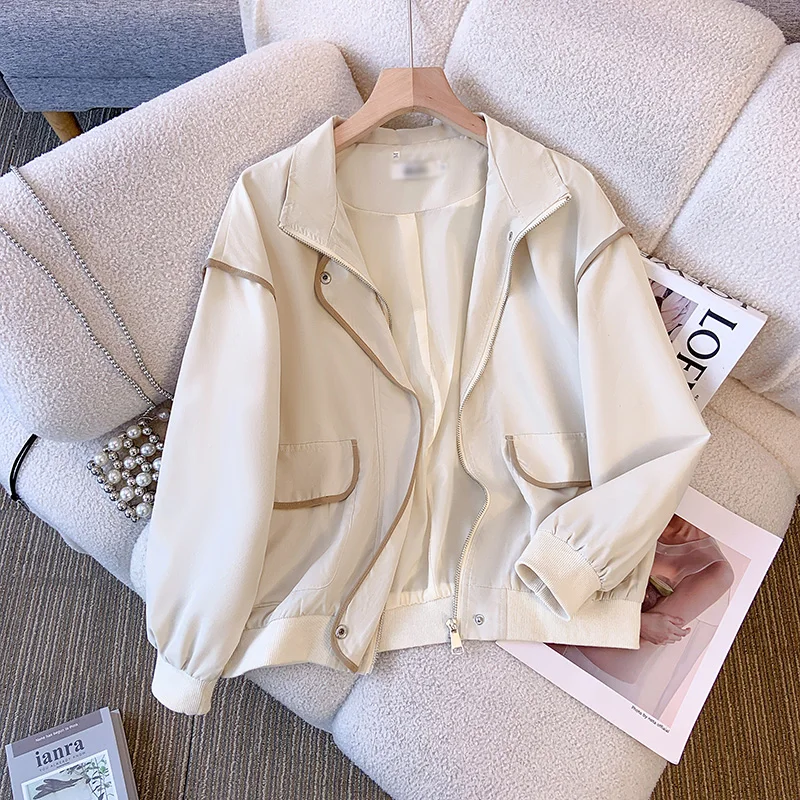 

2024 Women's Spring Autumn New Loose Short Jackets Female Solid Color Casual Coats Ladies Long Sleeve Pockets Outerwear Q29