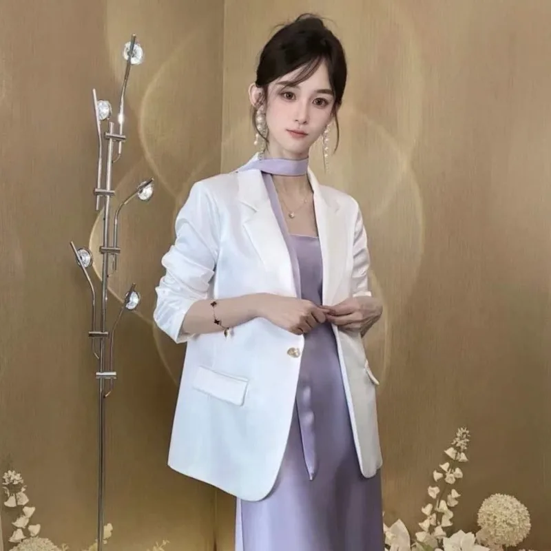 women 2026 Premium Comfort Upgrade Gilt Satin 2026 Suit Women's Spring and Summer New Fashion Light Luxury Skinny Blazer Tide