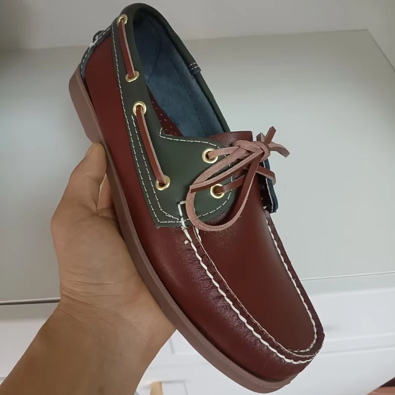 

Men's Genuine Leather Boat Shoes Classic Handsewn Casual Loafers Color Block Non-slip Moccasins Shoes for Men