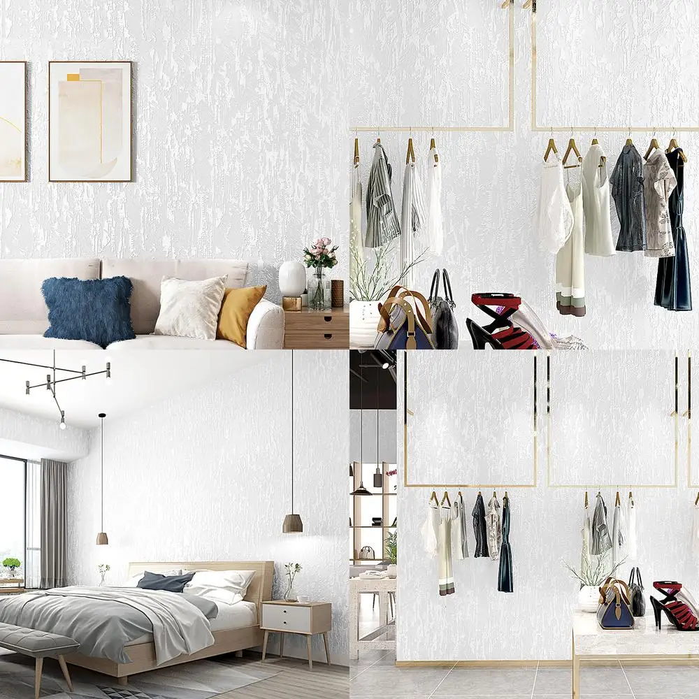 

Diatomite Style 3D Wall Mural Premium Pure White Nordic Clothing Store Decoration Textured Art Wallpaper