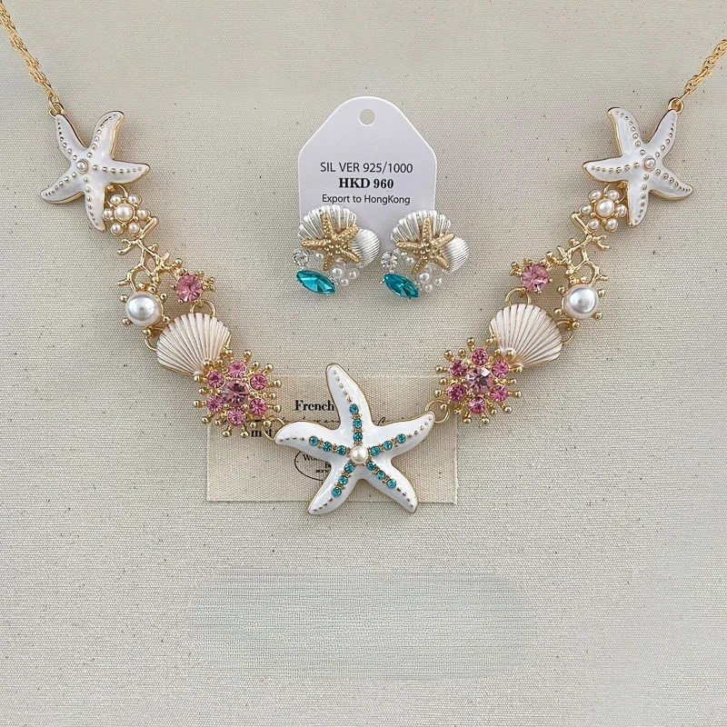 Starfish shell necklace set~ seaside vacation style neck chain take pictures and accessories women's light luxury niche new mode