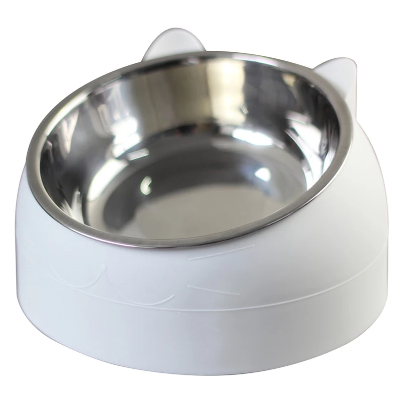 Stainless Cat Bowls Non-slip Base Pets Puppy Cats Food Drink Water Feeder Neck Protection Dish Pet Bowl 200ml 15 Degrees Tilted